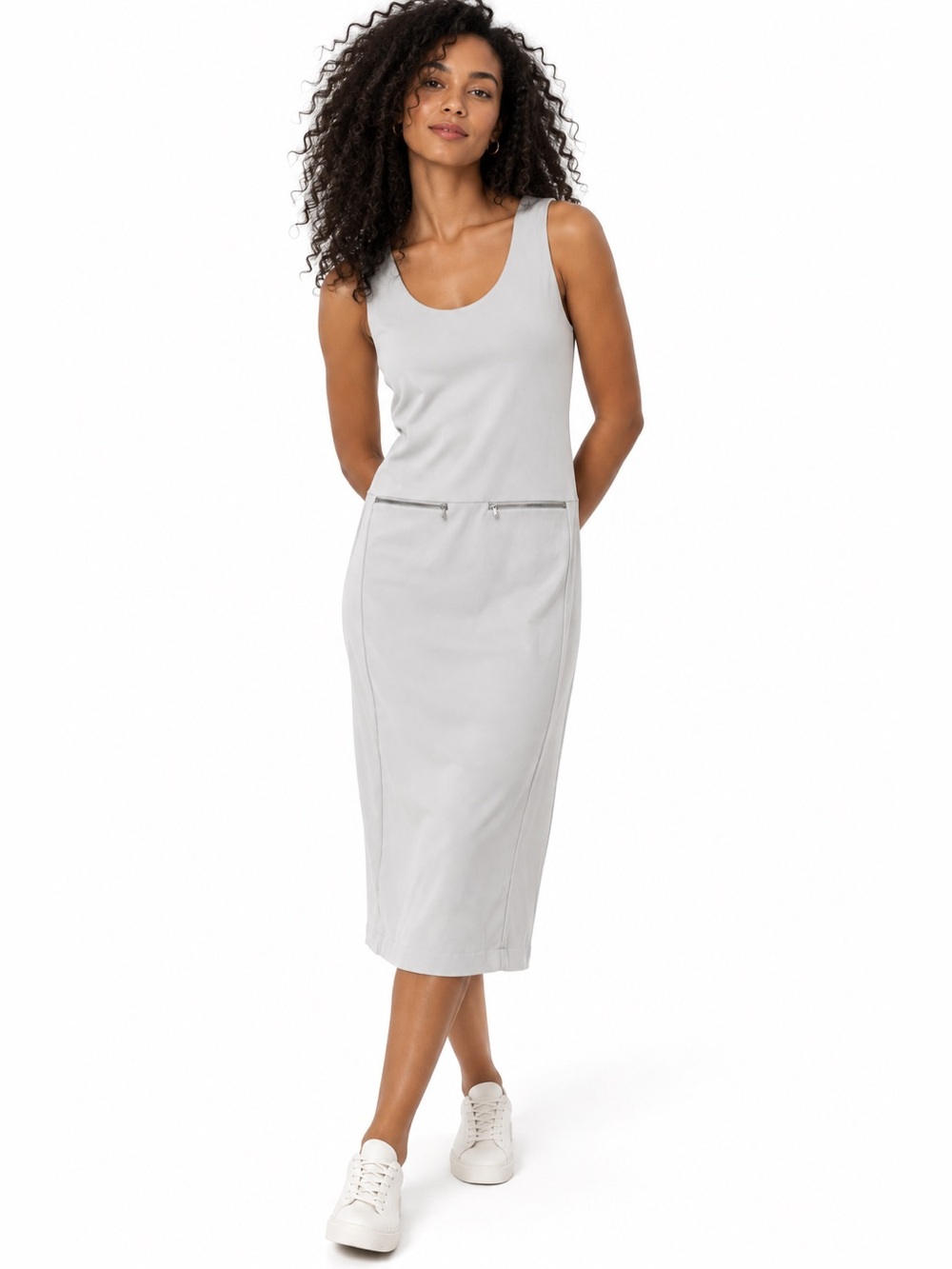 COS Minimalist Grey Sleeveless Midi Dress Double Zip Pockets S